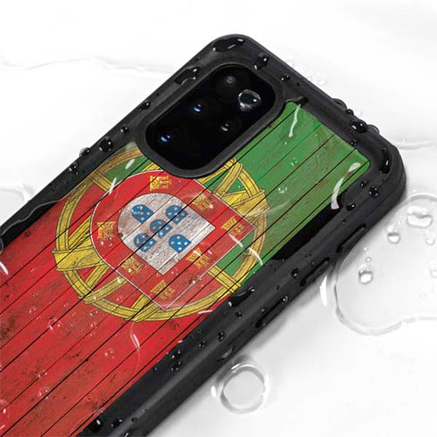 Portuguese Flag Dark Wood Galaxy S20 Plus Waterproof Case